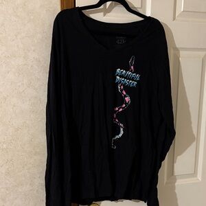 Black Long Sleeve Shirt with Snake Graphic by Beautiful Disaster. Size 2X.